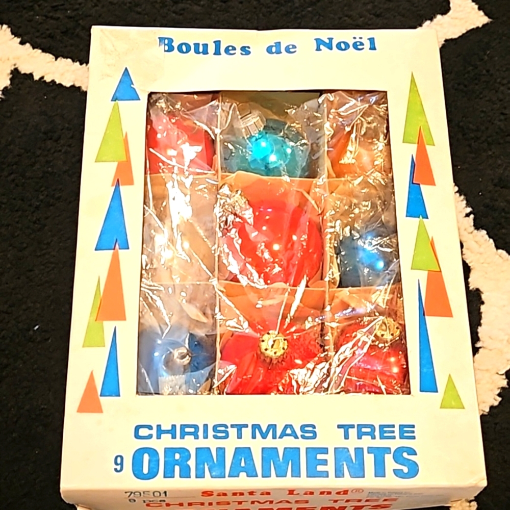9 vintage mercury glass ornaments made in Poland, Christmas holidays